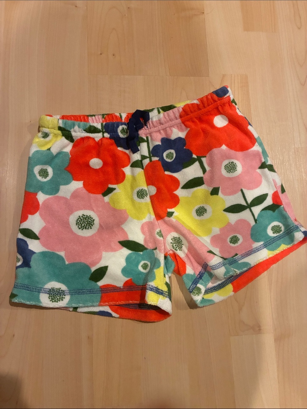 Mini Boden Bright Floral Terry Shorts - Pink, Red, Yellow, Teal, Blue